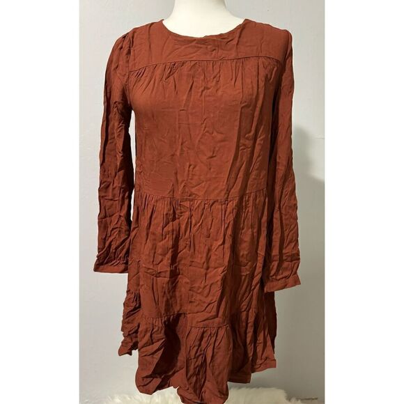 Lascana NWT Tiered rust Brown long sleeve swing Dress 4 - Picture 2 of 6